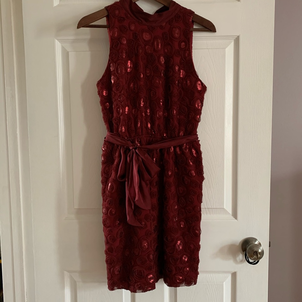 Anthropologie Red Rose Sequin Dress
